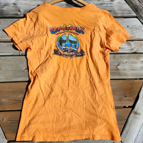 HARLEY DAVIDSON New York t-Shirt Women's Size Large Orange V Neck - Picture 3 of 6
